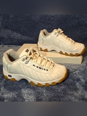 K-Swiss White Leather Sneakers with Gum Outsole Accents